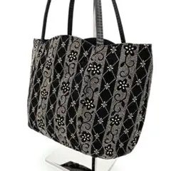 和装バッグ 印伝調 花柄模様 トートバッグ ブラック