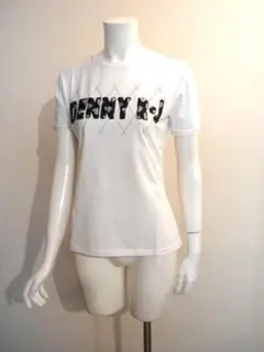 ◆デニーローズ◆立体感ハート柄パッチワークロゴ！白コットンストレッチＴシャツ！M