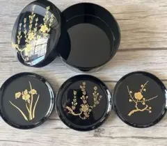 金蒔絵　梅桜すみれ柄　漆器の菓子器　菓子取　茶菓子　干菓子銘々皿3枚セット容器