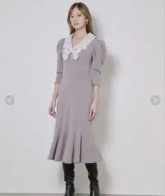 snidel エンブロイダリーカラーニットマーメイドワンピース