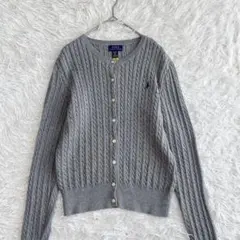 美品 ポロラルフローレン ケーブルニットカーディガン ポニー刺繍 ロゴ グレー