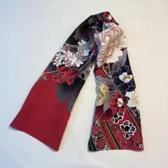 京友禅　はぎれ〈5891〉幅24cm バラ　桜　赤ラメ地模様　着物kimono