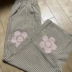 パーソンズ　チェックパンツ　お花　Lのサムネイル