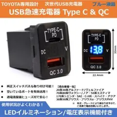 トヨタ Toyota スイッチパネル USB C QC 充電器 LED 液晶:青