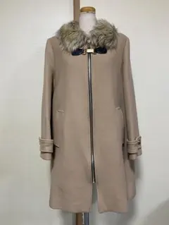 ZARA ザラ　ベージュ ウール混 ミドル丈コート ファー付き