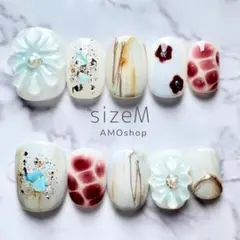 【現品限定】ぷっくりお花 ニュアンス 個性的 ガーリー かわいい ネイルチップ