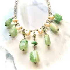 天然石　アベンチュリン　淡水パール　スワロフスキー　チョーカー　ネックレス