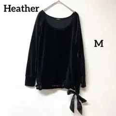 Heather ヘザー　カットソー　ベロア　リボン　フェミニン　おしゃれ　黒　Mのサムネイル