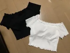 【未使用】GU カップ付 オフショルダーTシャツ 2色セット シャーリング