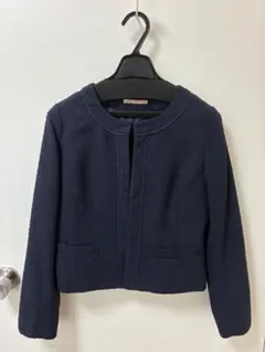 【美品✨値下げ！】ツイード ノーカラージャケット ネイビー ラメのサムネイル