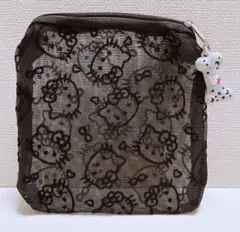 【新品】サンリオ ハローキティ シースルーポーチ ボーンチャーム付き ブラック