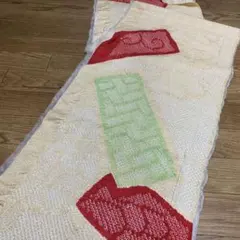 2176★振袖　アンティーク　総絞り　花模様　身頃ハギレ35×344★