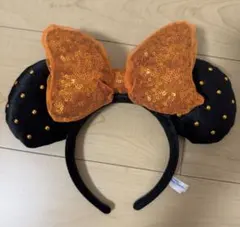 ディズニー ミニー カチューシャ ハロウィン 黒 オレンジ リボン