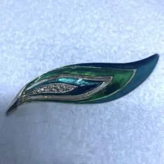 葉デザイン　ブローチ　青と緑のエナメル仕上げ