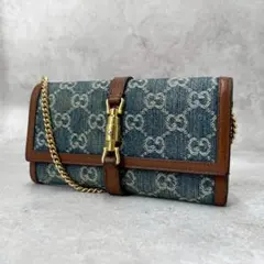 極美品◎グッチ　ジャッキー1961 チェーンショルダーウォレット　GGデニム