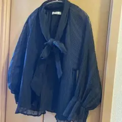 fifth 黒 リボン付き長袖ブラウス　シースルー