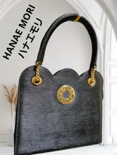 【未使用級】HANAE MORI ハナエモリ レザー ハンドバッグ 黒 ゴールド