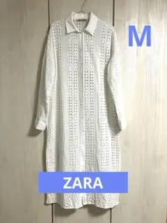 ZARAザラカットワークレースコットンシャツワンピ(M)