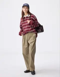 GU チノバレルレッグタックパンツ ベージュ M 股下補正あり