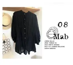 【08Mab】ドルマンスリーブ バンドカラー リネンブラウス 黒ブラック 麻のサムネイル