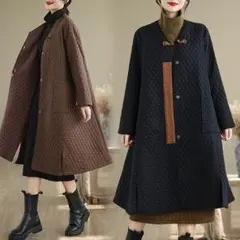 超人気商品 ロングコート ゆったり レトロデザイン 暖かい おしゃれ 切り替え