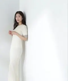 ワイドリブナローニットワンピース　アイボリー　M　美品　タイトワンピース　完売品