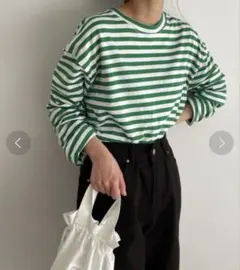キャナルジーン　El marボーダー長袖 ロンTシャツ　グリーンのサムネイル