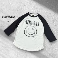 ニルヴァーナ ラグランTシャツ 七分袖 Lサイズ 白×ダークグレー モノトーン
