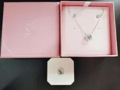 【スワロフスキー】ダンシングネックレスとピアスのセット　ラウンドカット, ブルー