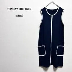 トミーヒルフィガー ニットワンピース S バイカラー ネイビー ノースリーブ
