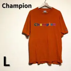 Champion 로고 인쇄 T셔츠 오렌지 L사이즈