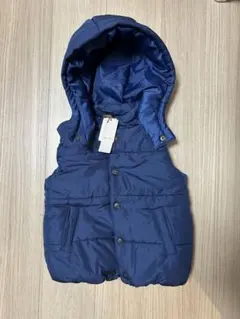 【新品未使用】petit main フード付きダウンベスト　ネイビー120サイズ
