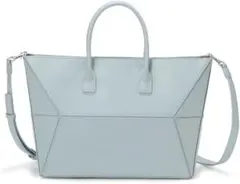 ペールブルー フェイクレザー ジオメトリック ショルダー付 トートバッグ