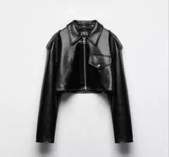 ZARA ブラック クロップドレザージャケット
