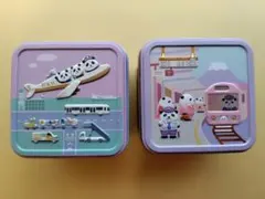 青山デカーボ　バンダ　トレイン&飛行機缶　2個セット　お菓子なし