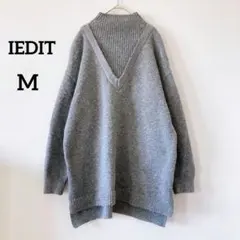 イディット チュニックセーター ハイネックVネック グレー M ゆったり5869