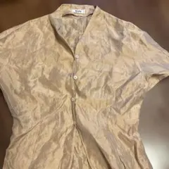 ベージュ ボタン付き Vネック シャツ