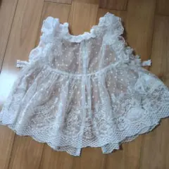 【100】yukiemon レース　ベスト　バースデイ　cottoli 白　ねこ