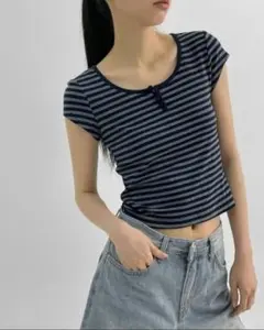 ⭐値下げ⭐[MADE] ロバンストライプヘンリーネック半袖Tのサムネイル