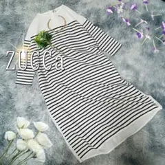 ZUCCA ボーダーシャツドッキング長袖カットソーワンピース（M）白　フランス製