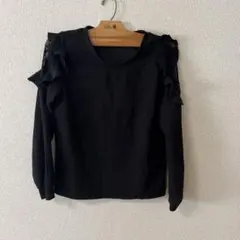 長袖カットソー 黒 レースフリル