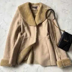 ZARA　フェイクムートンコート　ファージャケット　アウター　ベージュ◆6776