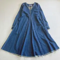 ZARA デニム ロングワンピース フレア 切りっぱなし Aライン インディゴ
