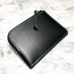 【総手縫い】本革 L字ファスナー財布 イタリアンレザー コンパクト財布 黒