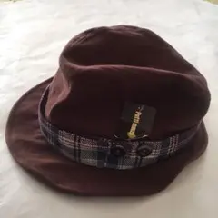 未使用 ワイヤーハット ブラウン チェックボタン 茶色 アンドイット