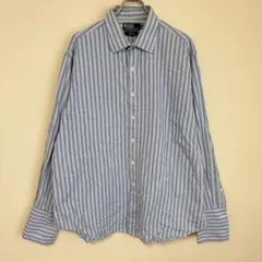 ポロラルフローレン 長袖 シャツ ストライプ ビッグサイズ 青 綿 ブルー系