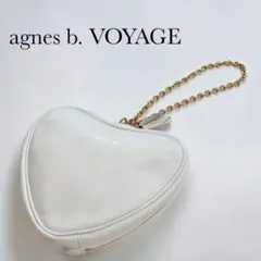 agnes b. VOYAGE ハート型 レザーポーチ ホワイト チェーン付き