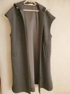 グレー フード付きロングカーディガン