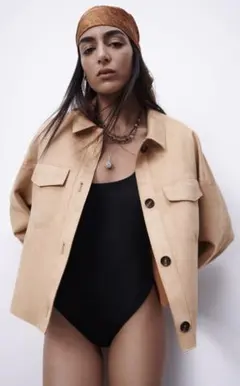 ZARA クロップド フェイクスエード シャツジャケット