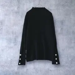 【ディオスフロント】 リブニット モックネック シェルボタン 長袖 黒